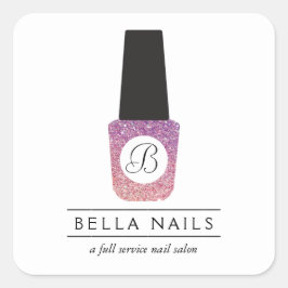 Nail Salon Monogram auf Lila Glitzer Nail Polnisch Quadratischer Aufkleber