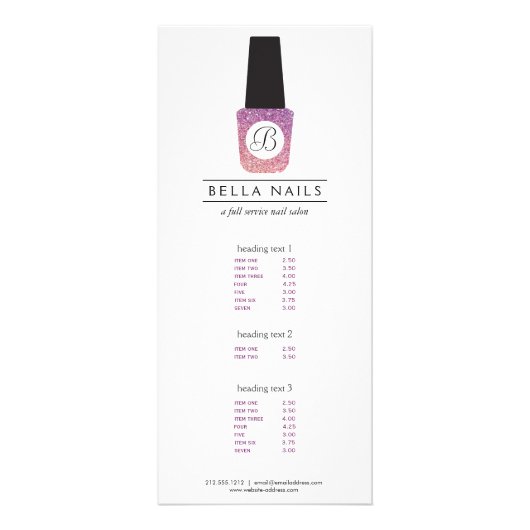 Nail Salon Monogram auf Lila Glitzer Nail Polnisch Werbekarte (Vorne)
