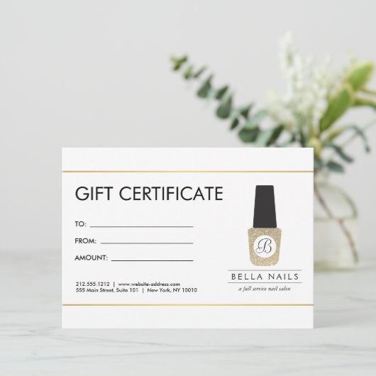 Nail Salon Monogram on Gold Glitzer - Gift Card (Stehend Vorderseite)