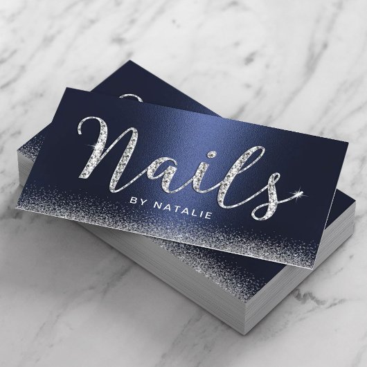 Nail Salon Navy Blue Luxury Diamond Typografie Visitenkarte