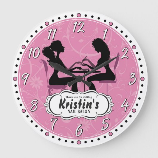 Nail Salon Personalizable Wall Clock Große Wanduhr (Vorderseite)