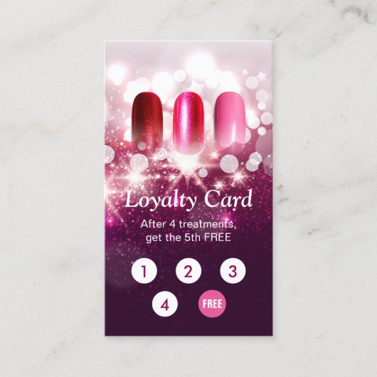 Nail Salon Pink Glitzer Loyalty Punch Card Treuekarte (Vorderseite)