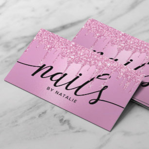 Nail Salon Pink Glitzer Tropfen Typografie Manicur Visitenkarte