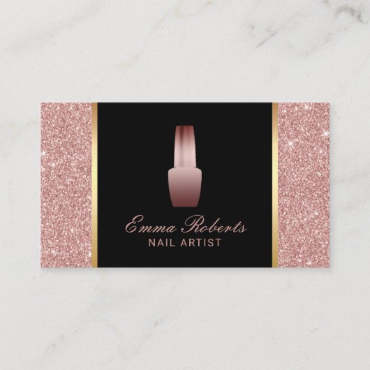 Nail Salon Polish Makeup Artist Rose Gold Glitzer Visitenkarte (Vorderseite)