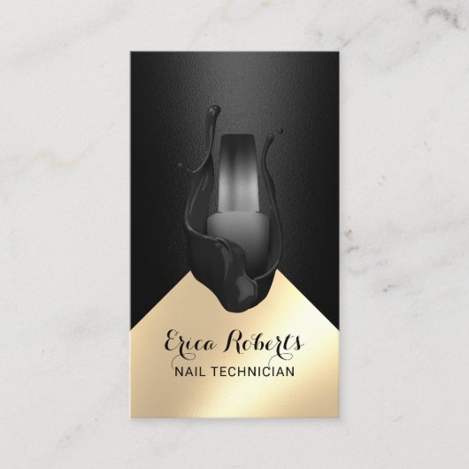 Nail Salon Polnischer Schwarz & Gold Manikurist Visitenkarte (Vorderseite)