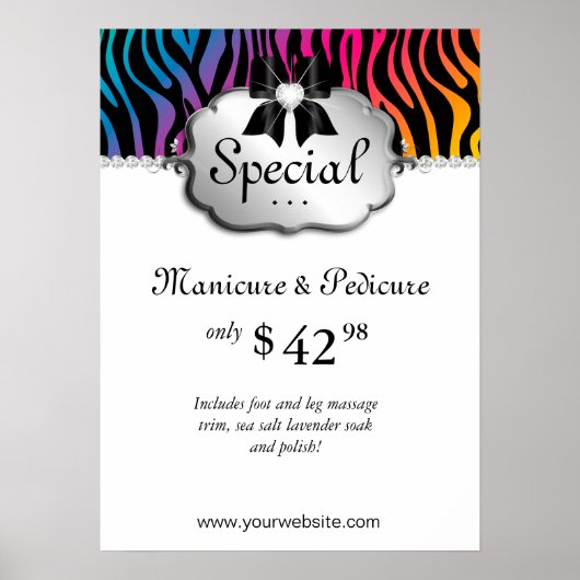 Nail Salon Poster Zebra Rainbow Hair (Vorne)