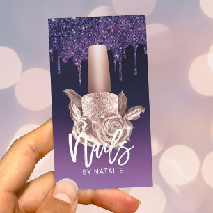 Nail Salon Rose Gold Floral Moderne Lila Tropfen Visitenkarte