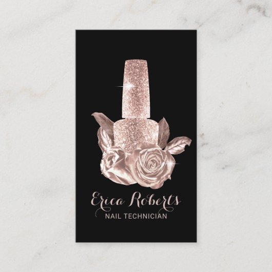 Nail Salon Rose Gold Floral Polnischer Manikurist Visitenkarte (Vorderseite)