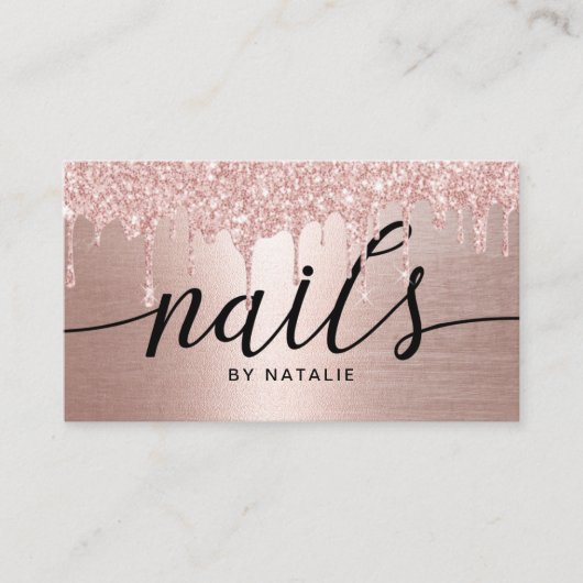 Nail Salon Rose Gold Glitzer Tropfen Typografie Visitenkarte (Vorderseite)