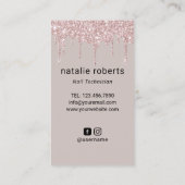 Nail Salon Rose Gold Tropfen Typografie Manicurist Visitenkarte (Rückseite)