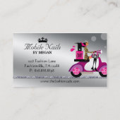 Nail Salon Scooter Girl Mode Modern Silber Visitenkarte (Rückseite)