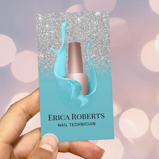 Nail Salon Silver & Türkis Polnischer Makeup Künst Visitenkarte