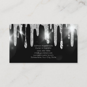 Nail Salon Silver und Black Glitzer Visitenkarte