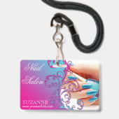 Nail Salon Techniker Floral Damask Pink Blue  Ausweis (Front with Lanyard)