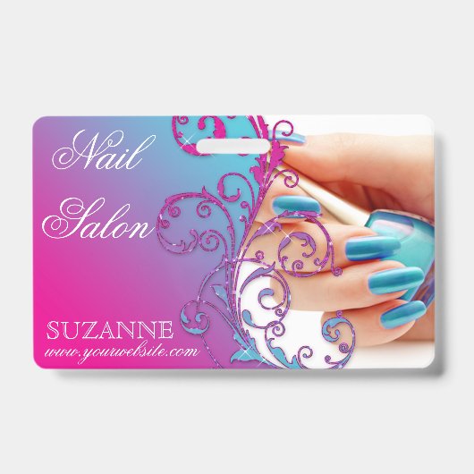 Nail Salon Techniker Floral Damask Pink Blue  Ausweis (Front)