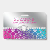 Nail Salon Techniker Floral Damask Pink Blue  Ausweis (Back)