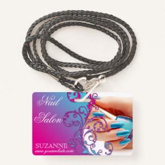 Nail Salon Techniker Floral Damask Pink Blue Ausweis