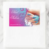 Nail Salon Techniker Floral Damask Pink Blue Rechteckiger Aufkleber (Tasche)