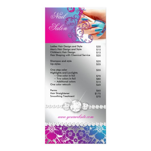 Nail Salon Techniker Floral Damask Pink Blue Werbekarte (Vorne)