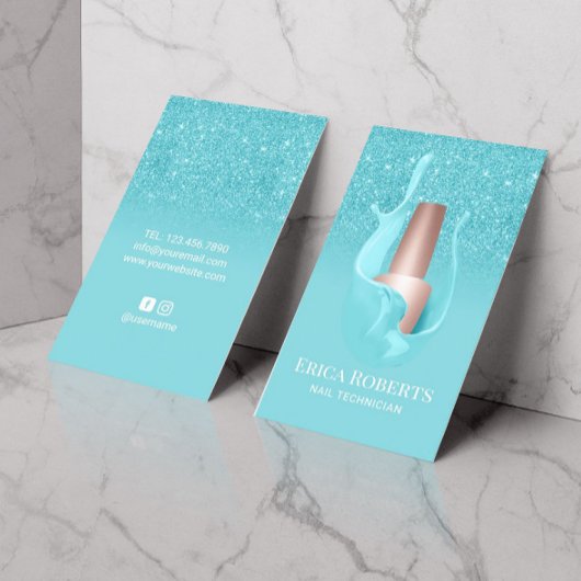 Nail Salon Türkis Polnischer Splash Makeup Artist Visitenkarte
