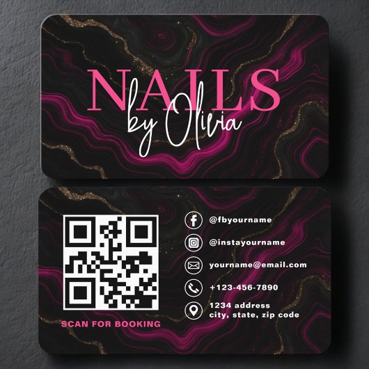 Nail Specialist Artist  QR Code Pink Black Visitenkarte