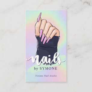 Nail Tech Artist Beauty Salon Pastel Holographic Visitenkarte