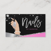 Nail Tech Artist Glam Pink Silver Diamond Salon Bu Visitenkarte (Vorderseite)