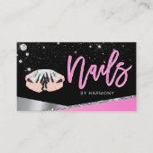 Nail Tech Artist Glam Pink Silver Diamond Salon Bu Visitenkarte (Vorderseite)
