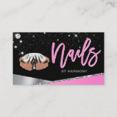 Nail Tech Artist Glam Pink Silver Diamond Salon Bu Visitenkarte (Vorderseite)