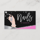Nail Tech Artist Glam Pink Silver Diamond Salon Visitenkarte (Vorderseite)