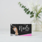 Nail Tech Artist Glam Pink Silver Diamond Salon Visitenkarte (Stehend Vorderseite)