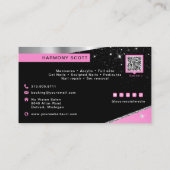 Nail Tech Artist Glam Pink Silver Diamond Salon Visitenkarte (Rückseite)