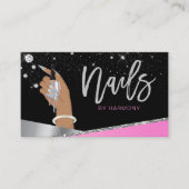 Nail Tech Artist Glam Pink Silver Diamond Salon Visitenkarte (Vorderseite)