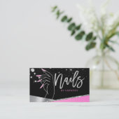 Nail Tech Artist Glam Pink Silver Diamond Salon Visitenkarte (Stehend Vorderseite)