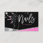 Nail Tech Artist Glam Pink Silver Diamond Salon Visitenkarte (Vorderseite)