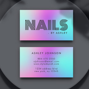 Nail Tech Beruflich Moderne Neonrosa & Blau Visitenkarte