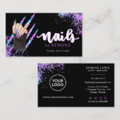 Nail Tech Bold Holographic Your Logo Business Card Visitenkarte (Vorne/Hinten)