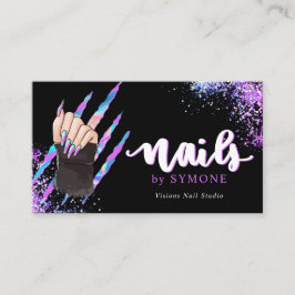 Nail Tech Bold Holographic Your Logo Business Card Visitenkarte