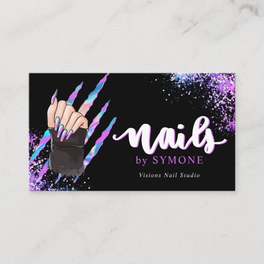 Nail Tech Bold Holographic Your Logo Business Card Visitenkarte (Vorderseite)