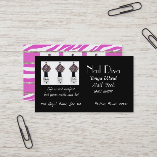 Nail Tech Diva Nail Technician Business Card Visitenkarte (Vorderseite/Rückseite Beispiel)