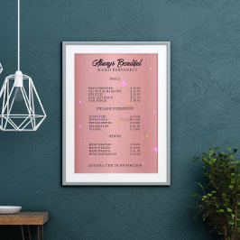Nail Tech Esthetician Preisliste Rose Gold Poster