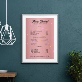 Nail Tech Esthetician Preisliste Rose Gold Poster