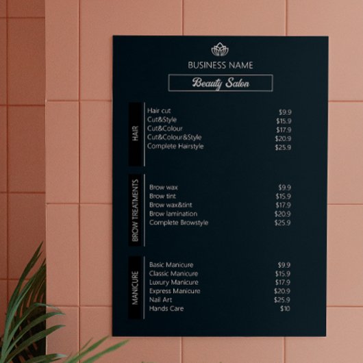 Nail Tech Esthetician Preisliste Schwarz-weiß Grau Poster