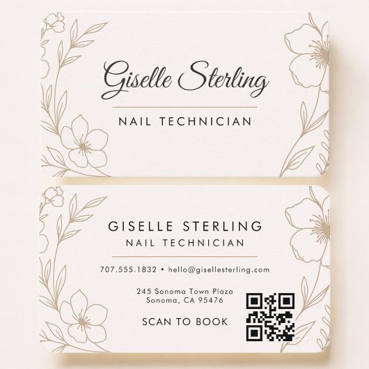 Nail Tech Floral QR Code Professional Visitenkarte