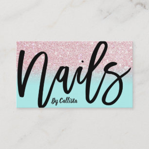 Nail Tech Girly Mint Pink Glitzer Ombre Typografie Visitenkarte