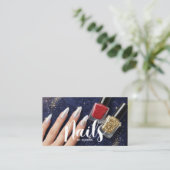 Nail Tech Glam Navy glitter Business Card Visitenkarte (Stehend Vorderseite)