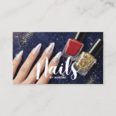 Nail Tech Glam Navy glitter Business Card Visitenkarte (Vorderseite)