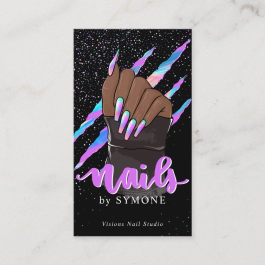 Nail Tech Holographic Claw Scratch Nail Shop Logo Visitenkarte (Vorderseite)