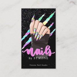 Nail Tech Holographic Claw Slash Nail Shop Logo BU Visitenkarte