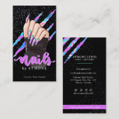 Nail Tech Holographic Claw Slash Nail Shop Logo Visitenkarte (Vorne/Hinten)